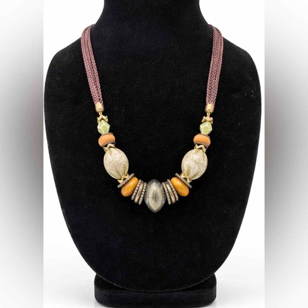 Chunky Boho Beaded Statement Necklace Earthy Artisan Style Vintage